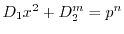 $D_1x^2+D_2^m=p^n$