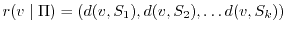 $r(v\mid \Pi)=(d(v,S_1), d(v,S_2), \ldots %
d(v,S_k))$