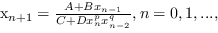 \begin{equation*}
x_{n+1}=\frac{A+B x_{n-1}}{C+D x_{n}^{p}x_{n-2}^{q}},\text{
}n=0,1,...,
\end{equation*}