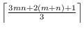 $\left\lceil\frac{3mn+2(m+n)+1}{3}\right\rceil$